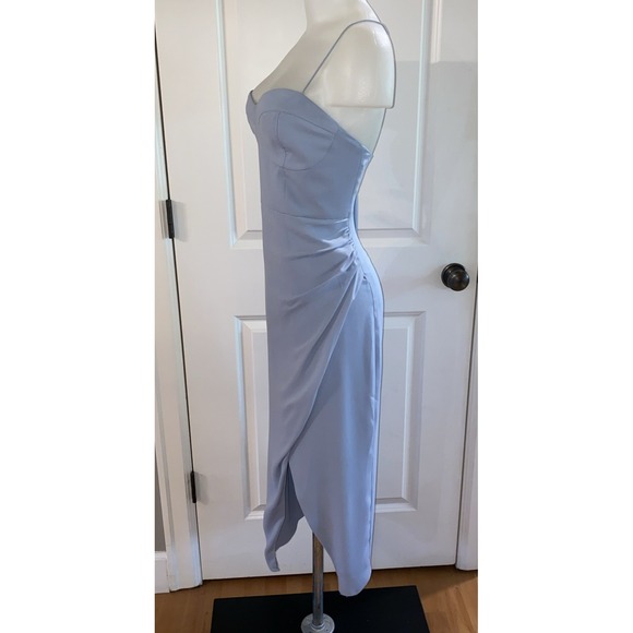 BHLDN Anthropologie Caron Light Blue Midi‎ Ruched Dress Size 16 Wedding Party - Picture 5 of 16